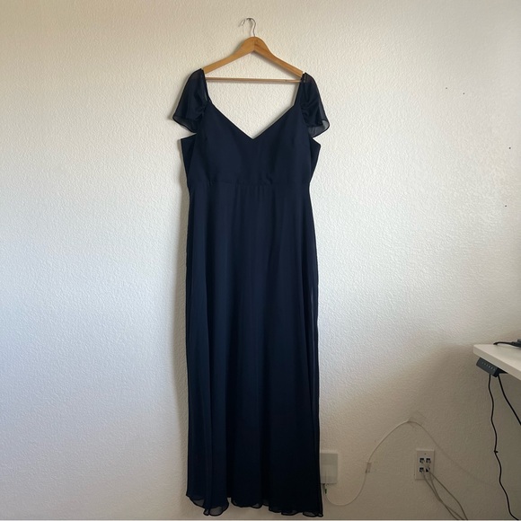 Birdy Grey 2X Navy Devin Chiffon Bridesmaid Formal Gown Dress Detachable Sleeves - Picture 3 of 13